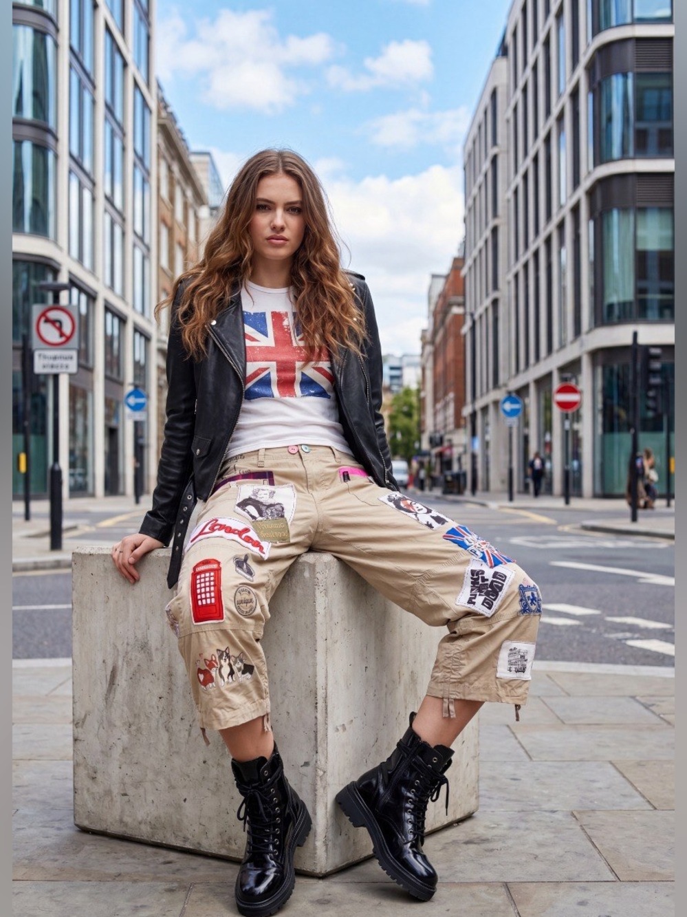“London calling “ Pants with appliqué and patches